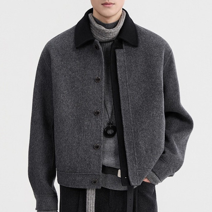 In-Stock Wool and Goose down Lining Winter Design Double-Sided Woolen Jacket Men's Short Woolen Coat