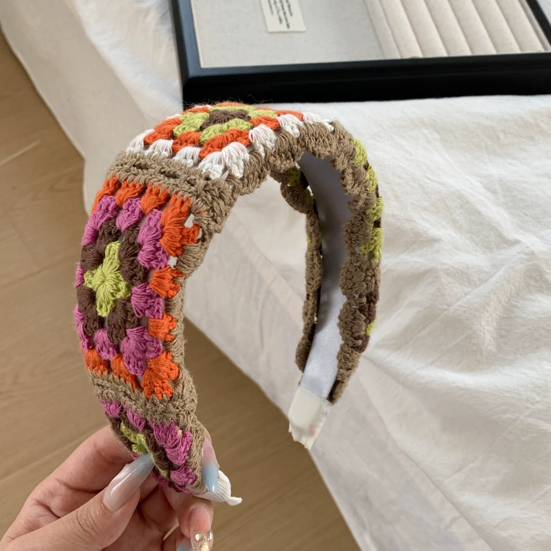 Headband, embroidered Chinese-style floral fresh hair accessory, universal fit, 8×8×1 cm