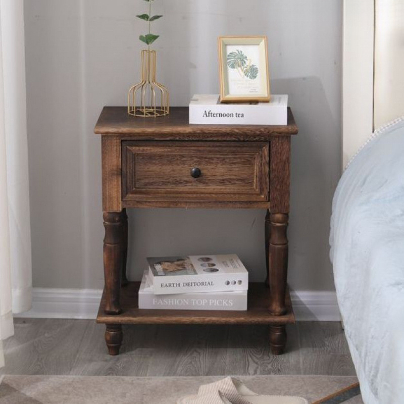 Bedside Table Small American Solid Wood Walnut Color Modern Simple Bedroom Side Cabinet Multi-Functional Storage Storage Sandwich Cabinet