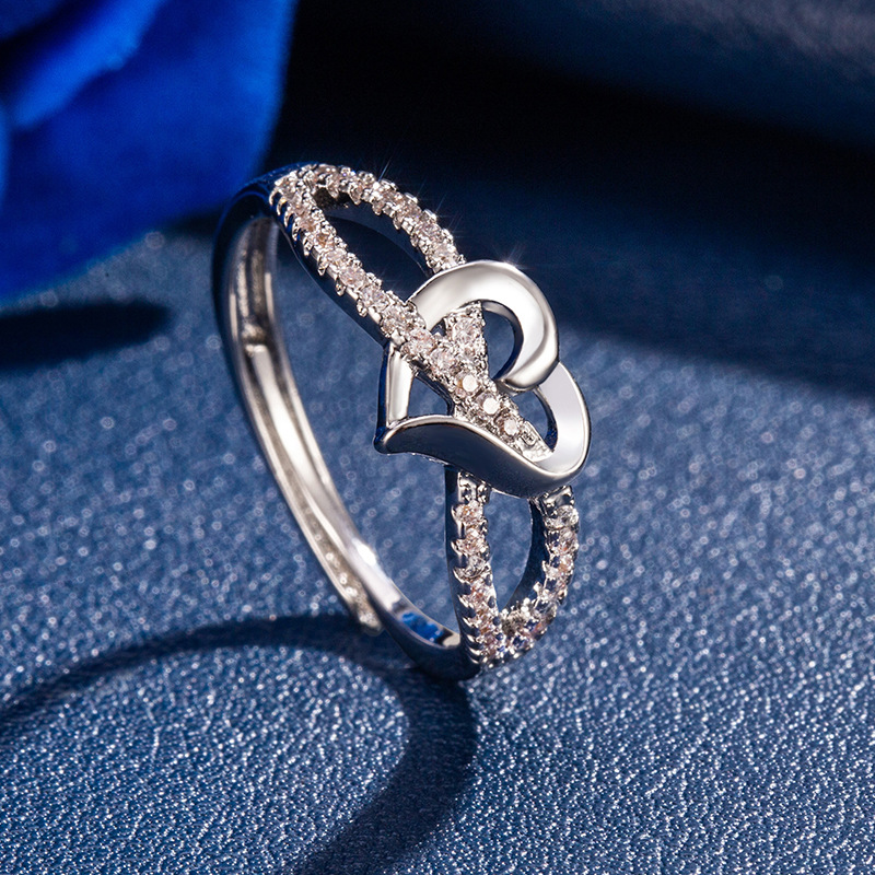 European and American fashion heart-shaped women's engagement ring cross-border zircon micro-inlay real gold-plated cross-border explosive jewelry wholesale