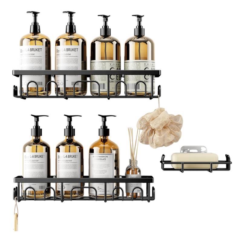 3-Piece Shower Shelf Set, Rust-Proof Adhesive Shower Shelf with Soap Dish, No-Drill Bathroom Storage Rack