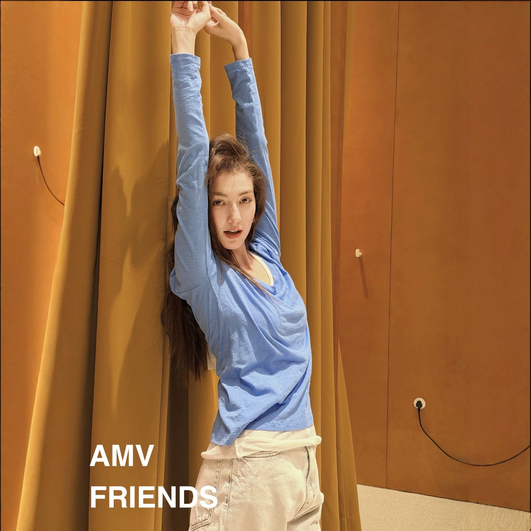 26 Autumn New In-Stock AMV Bamboo Cotton Washed Brushed Long-Sleeve V-Neck Slimming Versatile Base Shirt Manufacturer Wholesale