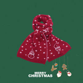 冬季针织毛线防寒护颈围脖休闲百搭透气个性印花圣诞雪花红色围巾