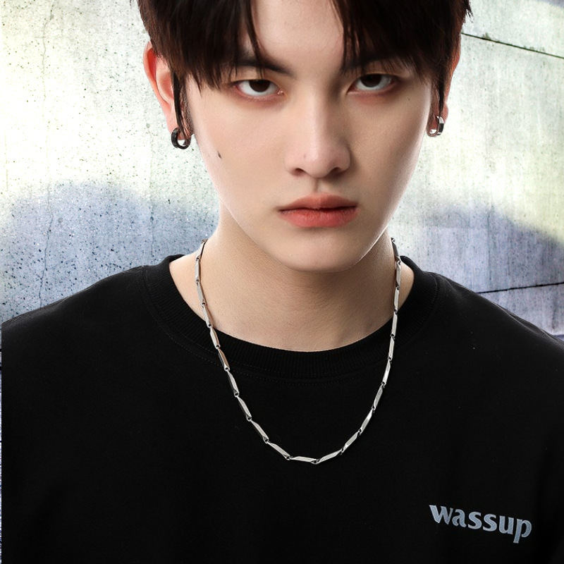 Titanium Steel Necklace Boys Trendy Personalized Simple Handmade Chain Stainless Steel Diamond Melon Seed Chain Women's Jewelry Shake Quick