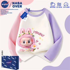 NASA拉布布元气上衣插肩纯棉长袖t恤2025秋季新款中大童百搭秋装