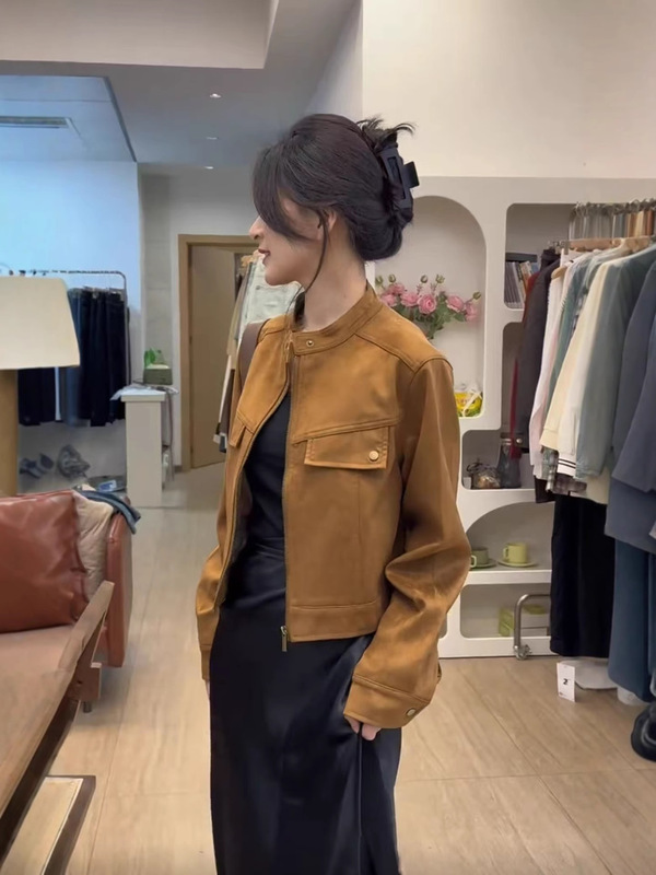 设计感秋冬新款鹿皮绒短款外套女2025爆款外搭小个子夹克上衣女|undefined