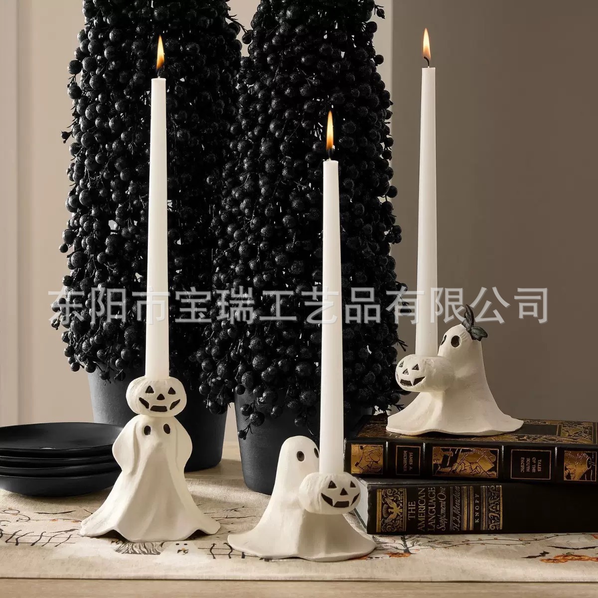 跨境新款树脂工艺品幽灵烛台摆件可爱卡通万圣节派对场景装饰