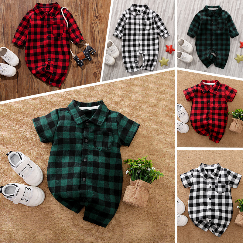 Cross-border baby jumpsuit plaid clothes...