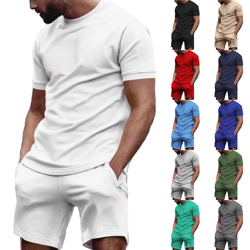 European Short-sleeved T-shirt Shorts Casual Set Men's Fashionable Brand Summer Loose 2023 New Men's Sports Two-piece Set