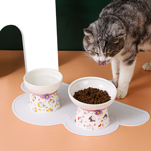 Pet Cat Bowl Drinking Bowl Ceramic Dog Supplies Food Bowl Neck Protection Anti-Black Chin Grain Bowl Water Cat Food Bowl