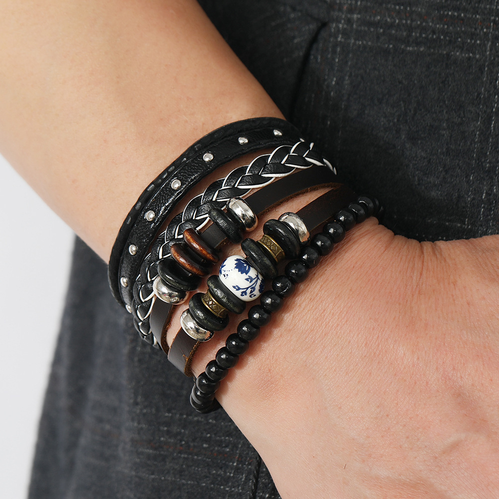 Hip-Hop Geometric Pu Leather Knitting Unisex Bracelets