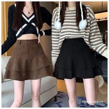 灯芯绒半身裙春秋冬新款不规则荷叶边韩版短裙设计感字复古伞裙