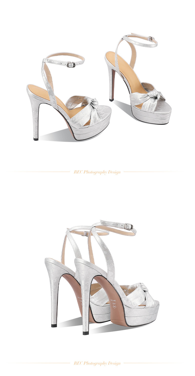 Sandal cao gót nữ mũi tròn hở mũi, quai một chữ, đế platform, gót siêu cao 12 cm, phong cách Âu Mỹ — sâm panh chi tiết 7