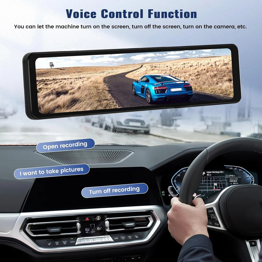 Cross-border screen driving recorder streaming media rearview mirror 4K HD Carplay before and after double recording GPS track