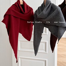 松弛感大三角100%纯羊毛披肩秋冬保暖纯色条纹高级感外搭围巾护颈