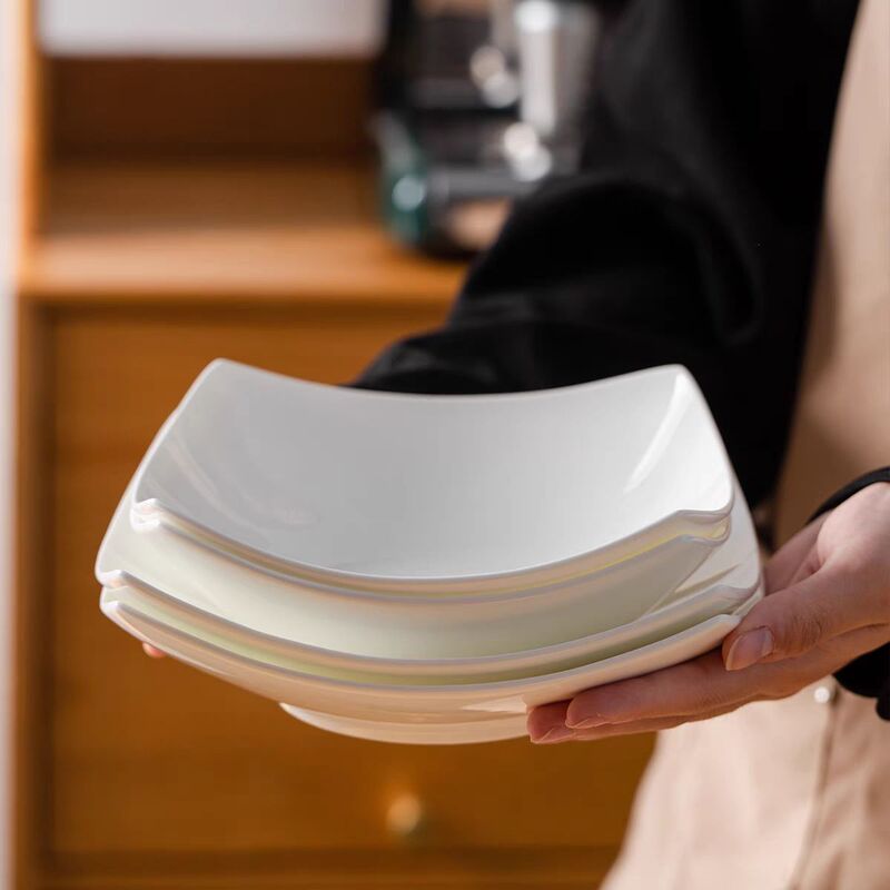 Plate Ins High-Looking Ceramic Dish Plate Household Square Foot Plate Soup Plate Salad Bowl Accessible Luxury Scandinavian Style Deep Plate