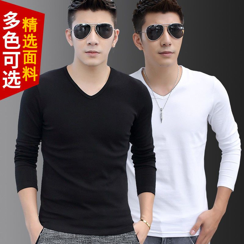 Autumn and winter round neck long-sleeved T-shirt men's top thin bottoming shirt autumn underwear inner wear home slim fit all-matching