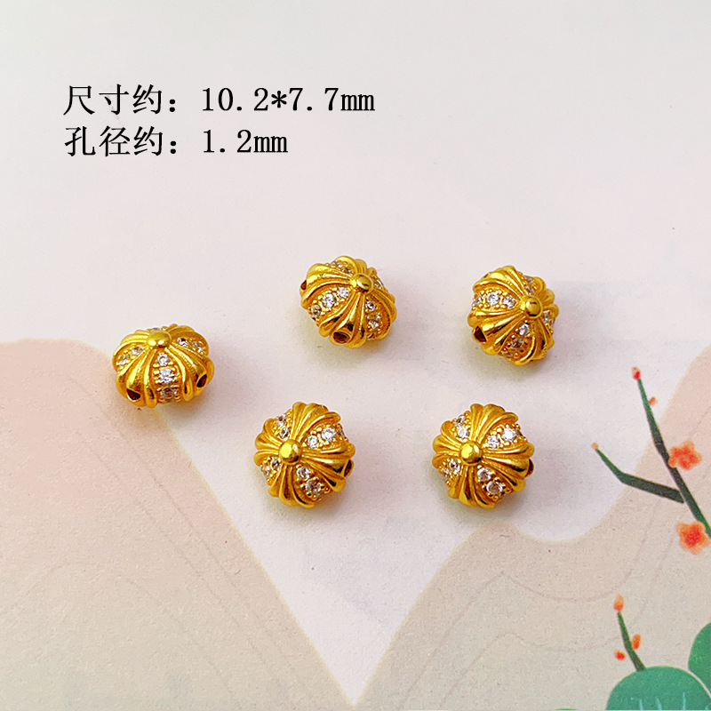 S925 Silver Gold-Plated Heart Flower Crowe Heart Zircon Through-Hole Accessories Spacer Beads Barrel Beads Bracelet DIY Semi-Finished