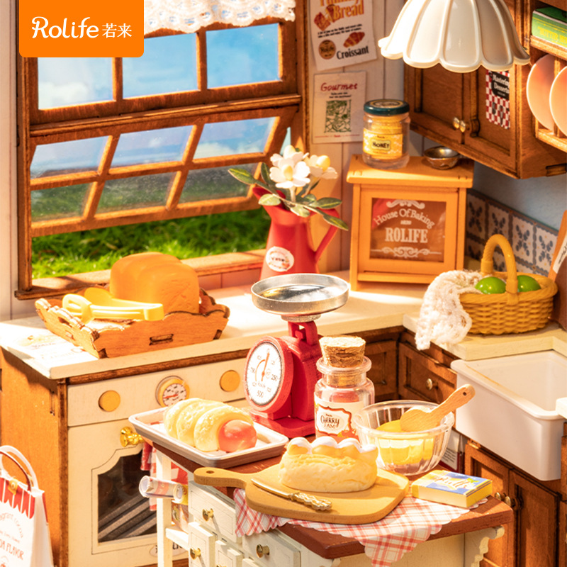 Rollife Ruolai briy choza villa ensamblada a mano mini casa modelo casa de bloques de construcción de bricolaje juguete mujer