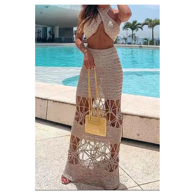 Female sex Crochet sexy Hollow Beachwear Art overlapping jacket Leisure Gini suit Cross border Selling