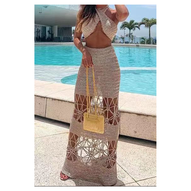 Female sex Crochet sexy Hollow Beachwear Art overlapping jacket Leisure Gini suit Cross border Selling