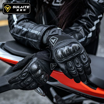 Sulaite Summer Motorcycle Gloves Breathable Touchscreen Carbon Fiber Shell Anti-Fall Full Finger Motorcycle Gloves for Women