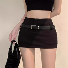 黑色腰带半身裙女2024夏季新款辣妹超短裙高腰纯欲性感紧身包臀裙