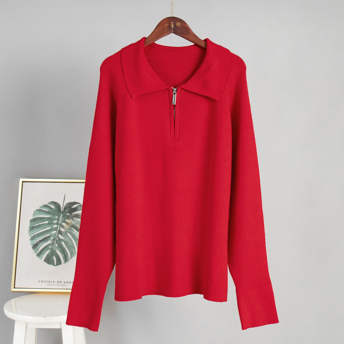 Transfronterizos Europa y Estados Unidos otoño y invierno 2025 nueva tendencia versátil simple ocio polo collar con solapa suéter de punto