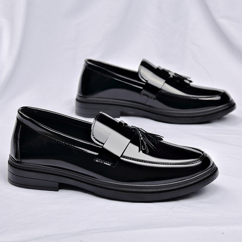 Giày da nam tráng gương kiểu lười tăng chiều cao, gót vuông 3–5 cm — BK-6 đen