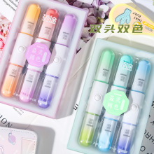 彩色斜头荧光笔手账标记双头涂鸦笔尼龙耐磨笔头扁平笔身盒装彩笔