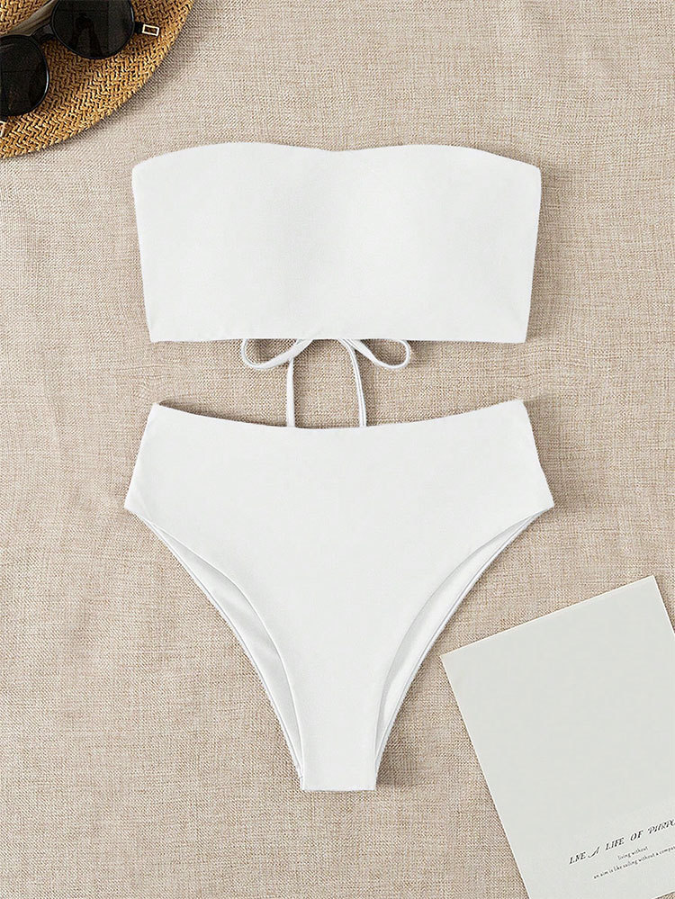 Bikini 2024 new sexy solid color strapless high waisted bikini women's swimsuit_voghion.com