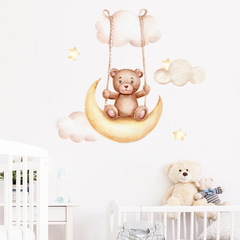 新款AD9004盪鞦韆小熊雲朵月亮臥室客廳兒童房牆面裝飾牆貼紙自粘