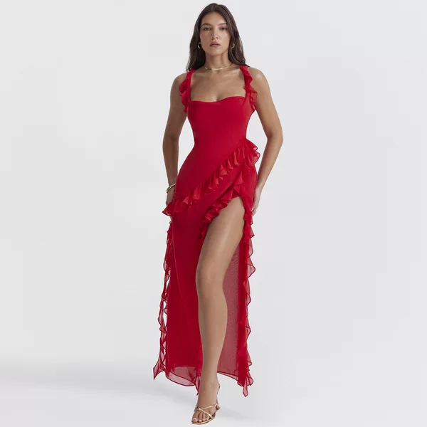 Europe and the United States cross-border supply 2024 summer new fashion sexy wood ear stitching temperament split dress