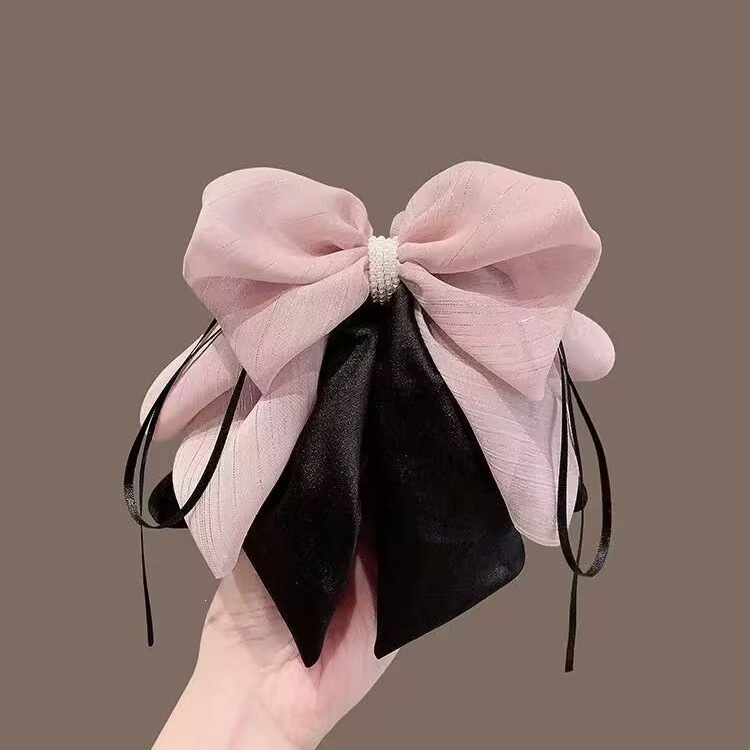 Satín de alta sensación, arco negro grande, clip de tiburón, toque de cabeza, clip de nube, clip de agarre, clip de cabello, tarjeta de cabello de mujer