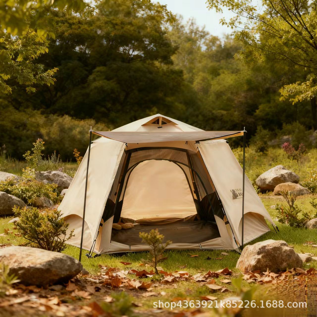 Automatic Tent, Anti-Mosquito and Anti-Insect, Essential Equipment for Travel and Park Trips, Silver-Coated Double-Layer Hexagonal Camping Outdoor Gear