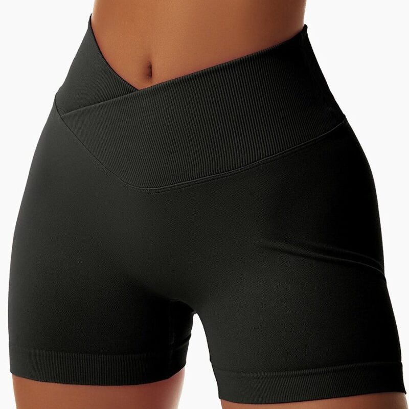 Pantalones de cintura cruzada para mujeres, pantalones cortos de cintura alta elásticos, pantalones de entrenamiento para correr, pantalones deportivos ajustados sin costuras