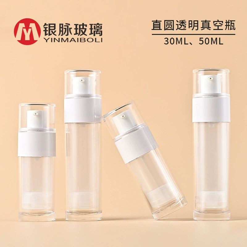 Серебряная вена спот 30ml50ml прозрачная вакуумная бутылка Прямой круглый крем бутылка для рук Изоляционная бутылка для крема MS Farm жидкая бутылка