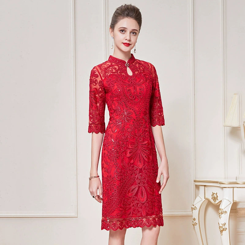 Элитное свадебное платье из Шэньчжэня, наряд для свекрови, весеннее красное платье больших размеров для женщин среднего возраста, цельное, оптом.