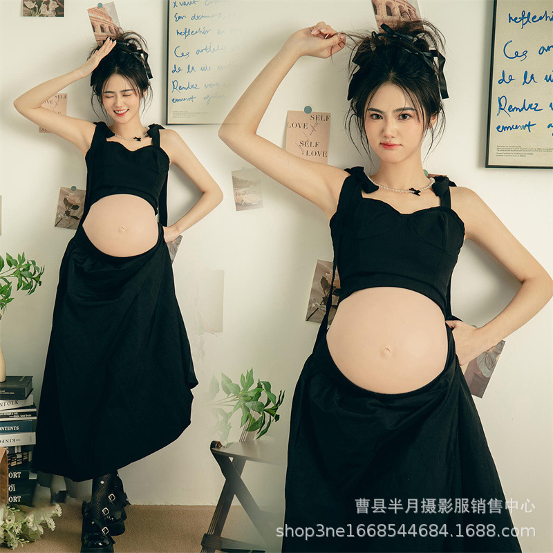Pregnant Women Photo Clothes New Studio Korean Pregnant Mother Home Photograph Simple Style Pregnant Women Photo Art Photograph at Home