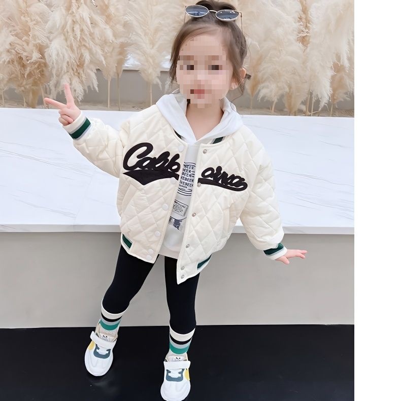 女童夹棉外套秋冬2025新款儿童洋气保暖上衣女宝宝加厚棒球服冬装