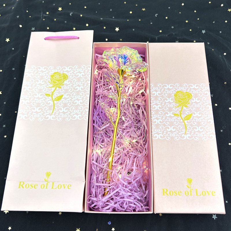 Rosa Dorada Artificial, Regalo para el Día de San Valentín o Qixi, Caja con Diseño de Cielo Estrellado, Adornos Creativos para Puestos Navideños