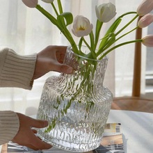 北欧冰川纹玻璃ins风花瓶客厅摆件鲜花干花插花水养水培透明花器