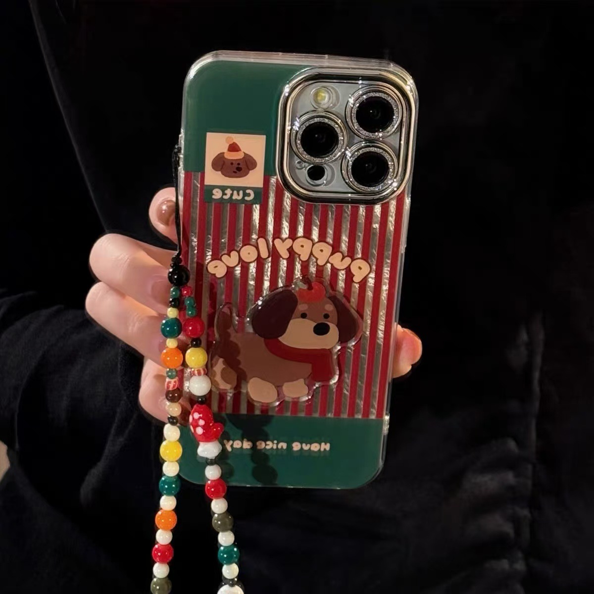 Ins viento rojo rayas parche perro para iPhone14 funda para teléfono móvil 16promax Apple 15 cadena 13 hembra 14P