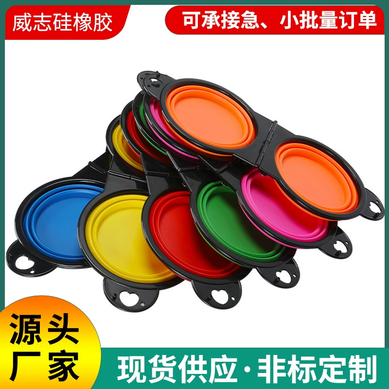 Лидер продаж, миска для медленного питания для собак, портативная складная двойная миска для домашних животных, уличная подвесная силиконовая складная интегрированная миска