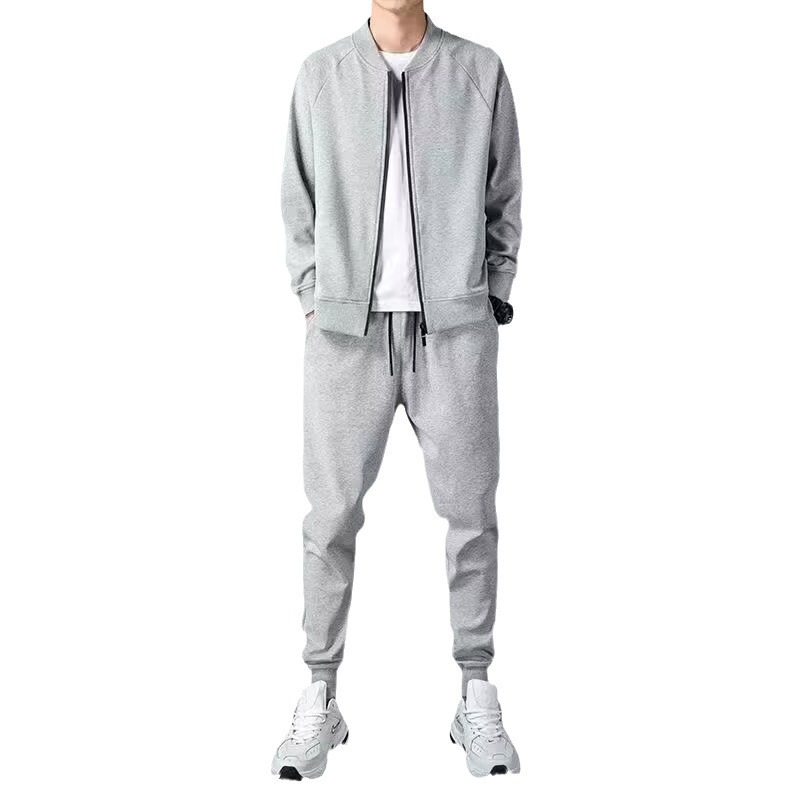 Heren sportkleding set in effen kleur voor de herfst: casual jasje met rits en joggingbroek, tweedelig ensemble_voghion.com