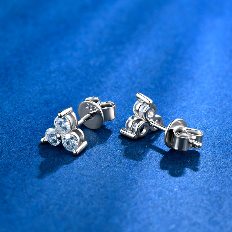 22g Weight Moissanite Inlay Material Ear Studs Classification 1 Pair Quantity 1 Pair 925 Sterling Silver Moissanite Flower Ear Studs