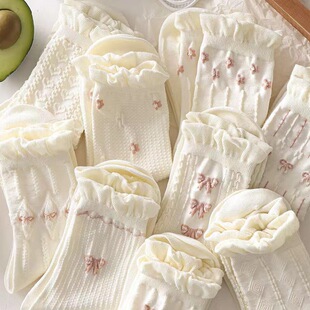 White Lair Socks Children's Mid-length Socks Spring and Summer Thin Ins Trendy Korean-style All-match Cute Japanese Student Stockings