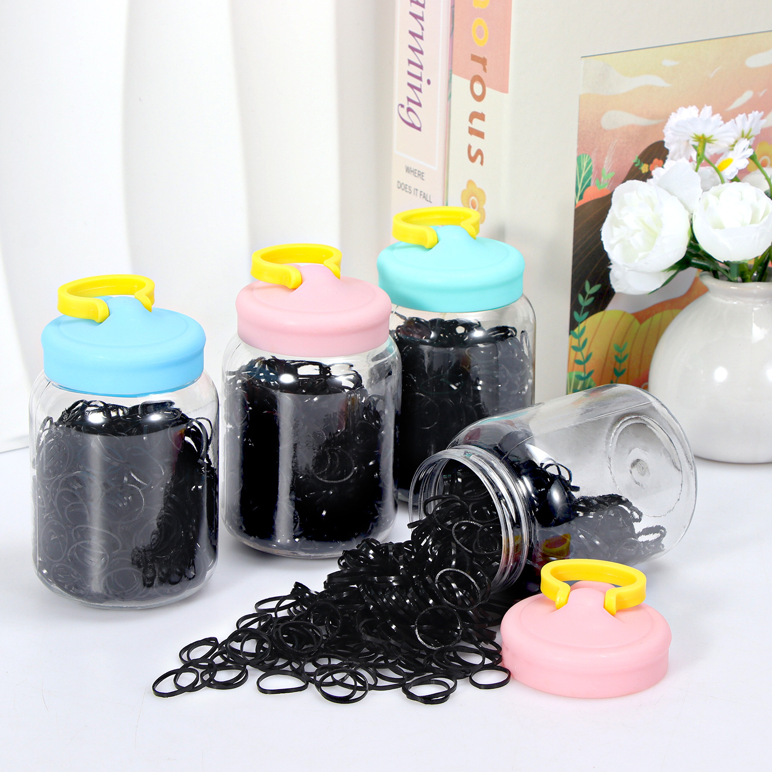 Banda de goma negra para niños, alto valor elástico, duradero, lazo para el cabello, no daña el cabello, anillo para el cabello de goma, accesorios para la cuerda para la cabeza, puesto