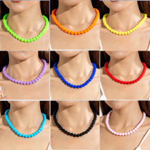 欧美跨境几何多巴胺彩色串珠项链简约圆形百搭亚克力项圈饰品女