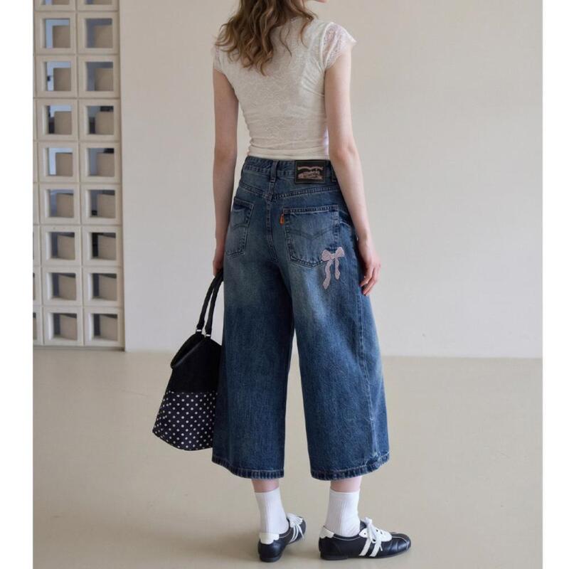 Vintage Blue Stylish Women's Cropped Jeans 2026 Summer Thin Loose Relaxed Style Draped Wide-Leg Mid-Length Pants Vintage Blue Stylish Women's Cropped Jeans 2026 Summer Thin Loose Relaxed Style Draped Wide-Leg Mid-Length Pants